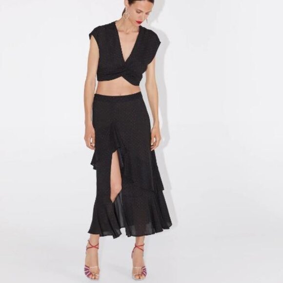 NWT Zara Ruffled Polka Dot Maxi Skirt size XS - Picture 2 of 11